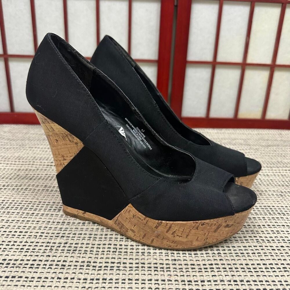 Y2K Indie Sleaze Black Tall Heel Peep Toe Wedges